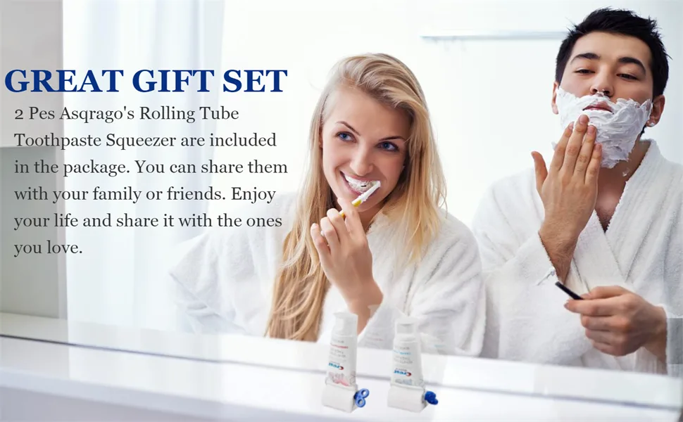 Asqraqo 3 Pieces Tube Toothpaste Squeezer with Rolling Toothpaste Holder Holder Rotating Squeezing Toothpaste Artifact Dispenser for Bathroom (Blue) - Asqraqo1
