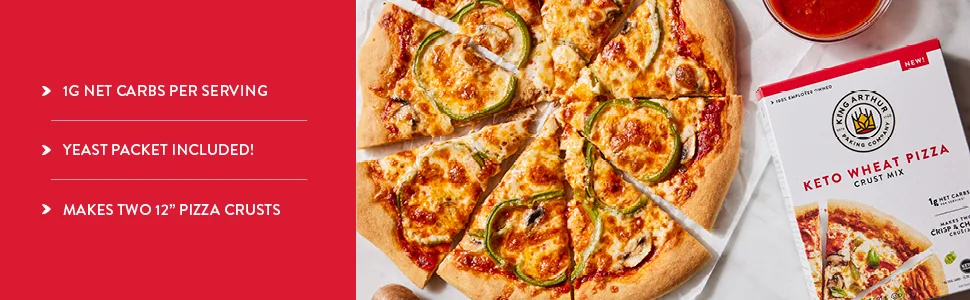 King Arthur Baking Keto Pizza Crust Mix, 1g Net Carbs Per Serving, Low Carb & Keto Friendly, 10.25 oz - 1g net carbs per serving, yeast packet included, makes two 12 inch pizza crusts