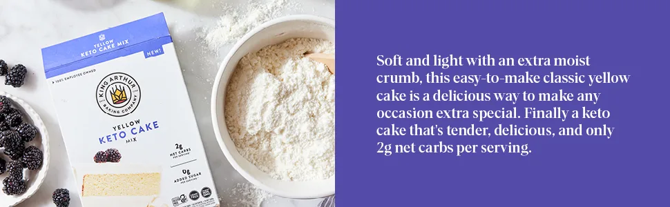 King Arthur Baking Keto Cake Mix, Yellow, 2g Net Carbs 0g Added Sugar Per Serving, Low Carb & Keto Friendly, 9oz, White - Soft and light with an extra moist crumb