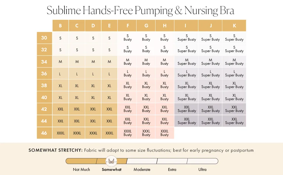 Kindred Bravely Sublime Hands Free Pumping Bra | Patented All-in-One Pumping & Nursing Bra with EasyClip Regular Large Beige - Sublime Hands Free pumping Bra size chart