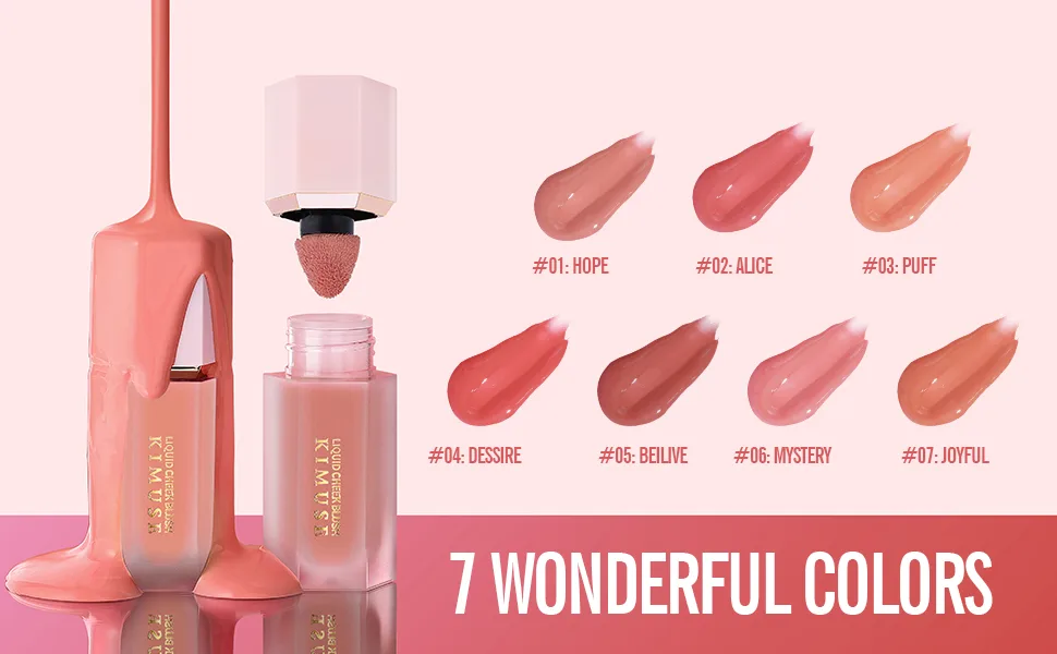 KIMUSE Soft Cream Blush Makeup, Liquid Blush for Cheeks, Weightless, Long-Wearing, Smudge Proof, Natural-Looking, Dewy Finish, Skin Tint Blush Makeup - 7 colors