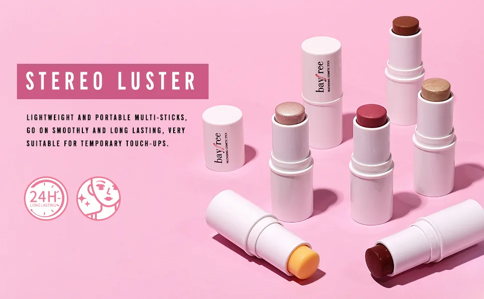 KIMUSE Multi Stick Trio Face Makeup, Cream Blush Stick for Cheeks & Lips, Contour Stick & Highlighter Makeup Sticks for All Skin Quartz Rose Trio - Create a simple, natural look