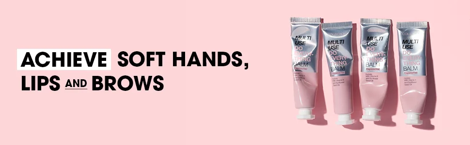 Collection Cosmetics Multi-Use Do Everything Balm Hydrating Balm for Lips Cuticles and Skin 6.5ml Clear - Collection Achieve Soft Hands, Lips and Brows Banner, Pink Background