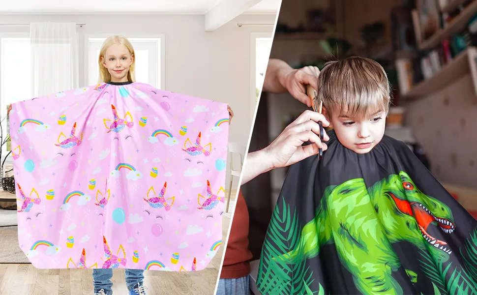 Kids Haircut Cape Waterproof Barber Cape Cover, Dinosaur Hair Cutting Cape Apron for Boys with Adjustable Snap Closure - 123123