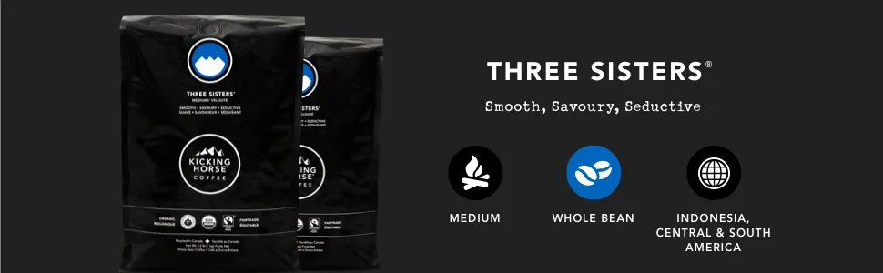 Kicking Horse Coffee, Three Sisters, Medium Roast, Whole Bean, 2.2 Pound - Certified Organic, Fairtrade, Kosher Coffee - Three Sisters 2.2 lb Whole Bean Kicking Horse Coffee