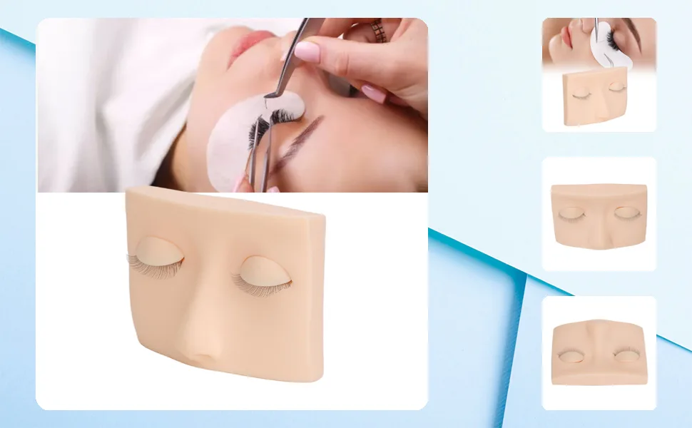 Vivid Half Face Makeup Head with 3 Pairs Removable Eyelids for Lash Extensions Practice Compact Lightweight Suitable for Display (Pink) - 1417230048011-1