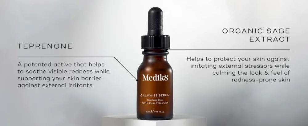 Medik8 Calmwise Serum - Soothing Elixir for Redness-Prone Skin - Visibly Calms Redness & Helps to Relieve Sensitivity - 15ml - Ingredients