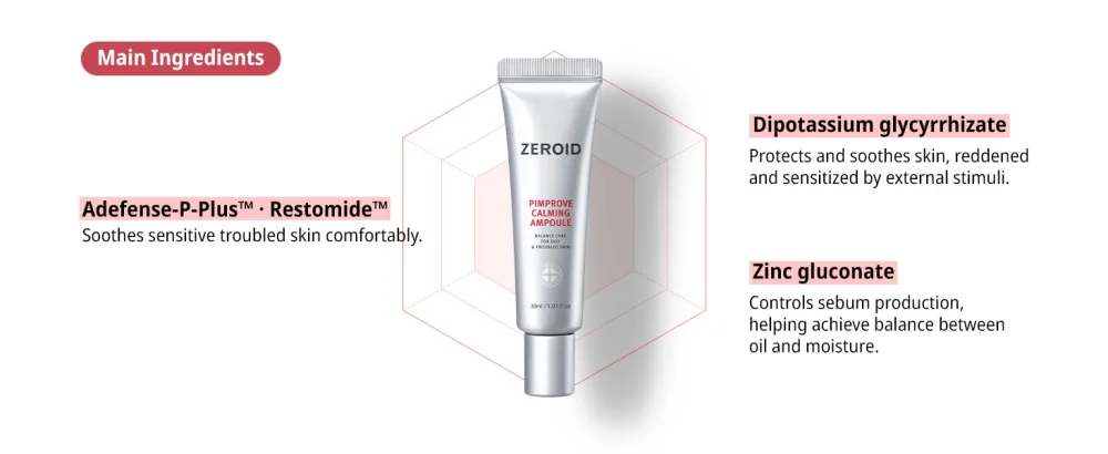 ZEROID Pimprove Calming Ampoule | Korean Dermocosmetic Balance Care for Oily & Troubled Skin (30ml) - Soothe oily skin