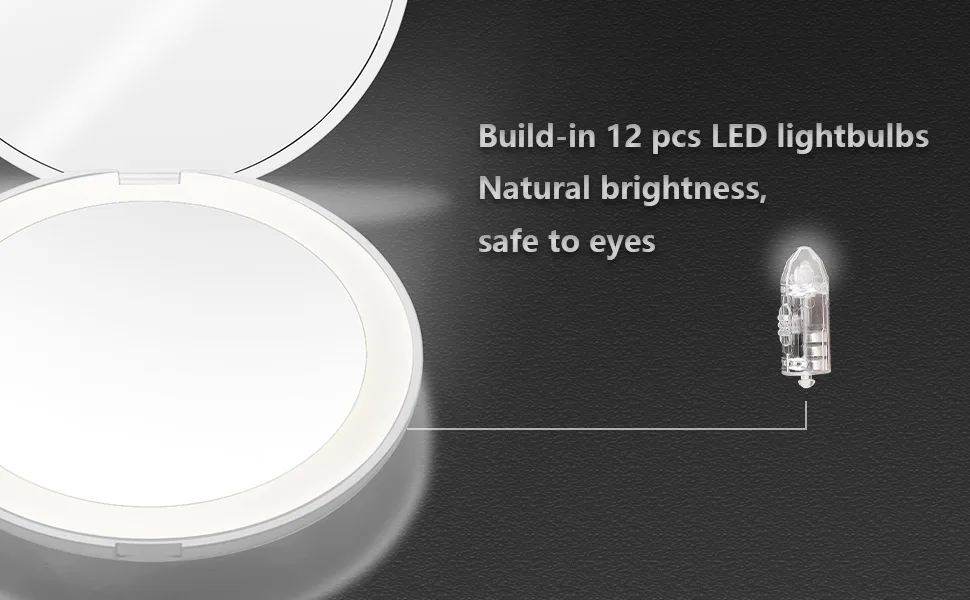 OMIRO LED Lighted Compact Mirror 8.9 cm Mini 1x/10x Magnification Ideal for Daylight Travel Makeup Mirror for Purses (Pink) - build in 12 pcs LED lightbulbs