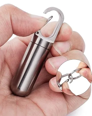 Keychain Pill Holder, Small Pocket Pill Case for Purse,Titanium Waterproof Travel Pill Box for Outdoor Camping Polished Grey-small Pill Case - titanium keychain pill holder