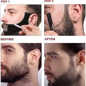 K-Brands Beard Shaper with inbuilt Comb and Barber Pencil Liner - Beard Stencil Lineup Guide - Styling Template Shaping Tool for Men - Black - Bart Schablone