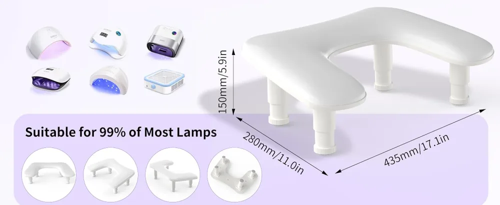 ZIZZON Height Adjustable U-shaped Arm Rest Manicure Nail Pillow Hand Rest Microfiber PU Leather Nail Cushion for Nails Tech - nail arm rest
