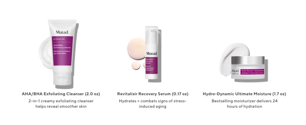 Murad The 24-Hour Hydrators - 3-Piece Set (Worth 102) - AHA/BHA Facial Cleanser 60ml Revitalixir Recovery Serum 5ml & Hydro Dynamic Moisturiser 50ml - product information 13