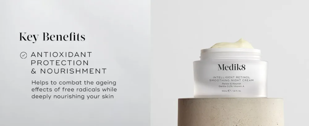 Medik8 Intelligent Retinol Smoothing Night Cream - Renew & Nourish Gentle 0.2% Vitamin A - 50ml - Key Benefits