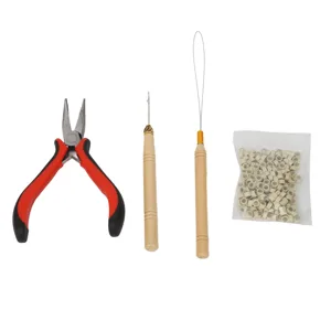 Hair Extension Tool Kit Wooden Handle Crochet Hook Aluminum Pulling Needle Hair Extensions Link Beads Kit Plier for Barber Shop - product information 19
