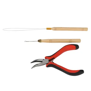 Hair Extension Tool Kit Wooden Handle Crochet Hook Aluminum Pulling Needle Hair Extensions Link Beads Kit Plier for Barber Shop - product information 20