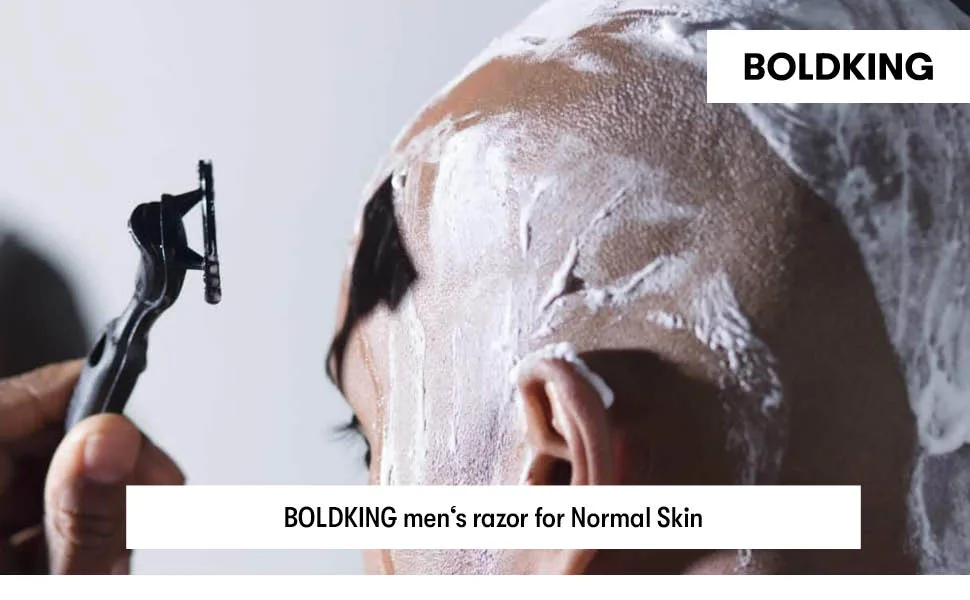 BOLDKING RAZOR FOR MEN | blade for normal skin | flexible with 3-layer razor blades | safety for beard head shoulders back intimate shaving | wet razor with suction cup holder - Razor Normal Skin
