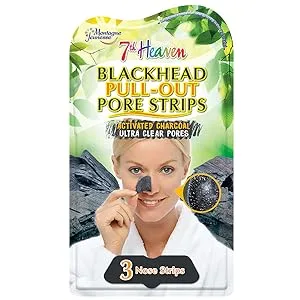 7th Heaven Charcoal Sheet Face Mask with Green Tea & Aloe Vera - Cleansing Detoxifing and Revitalising - Blackhead Pull-Out Pore Strips