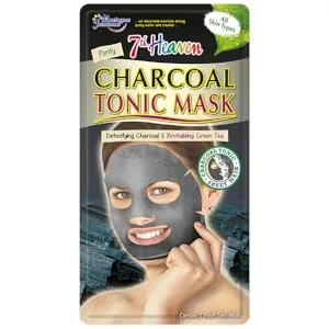 7th Heaven Charcoal Sheet Face Mask with Green Tea & Aloe Vera - Cleansing Detoxifing and Revitalising - Charcoal Tonic Sheet Mask