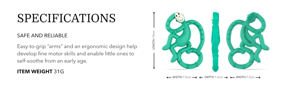 Matchstick Monkey Antimicrobial Silicone Teether Easy To Grip BPA Free 3 Months Old+ 10 cm Green Mini Monkey Green Monkey 3 Months Old+ 1 Mini Monkey Teether - MMTG6
