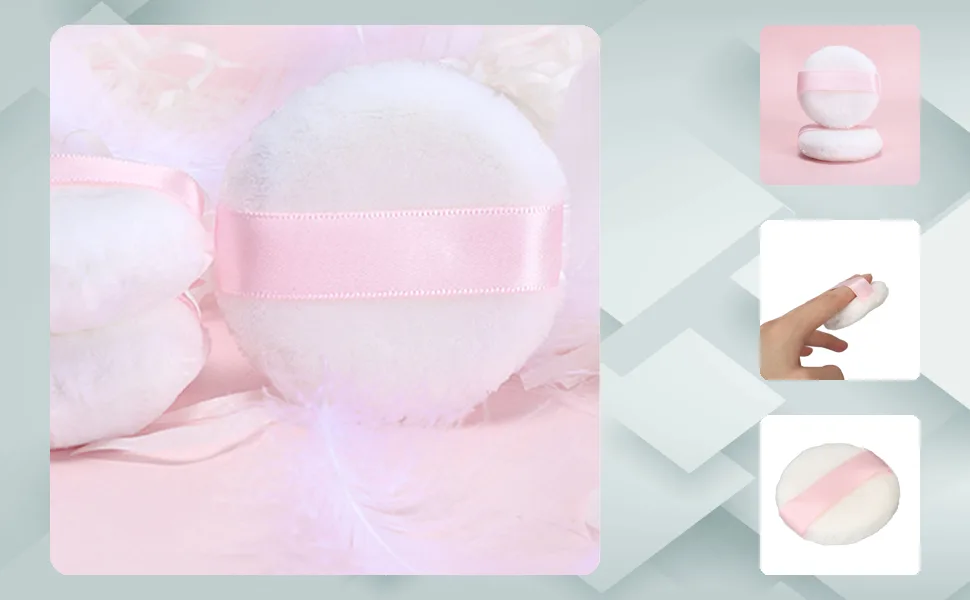 Makeup Powder Puff Small Portable Face Powder Puff 2.4 Inch Diameter Ribbon Band Raised Pile for Salon - 1410230065211-1