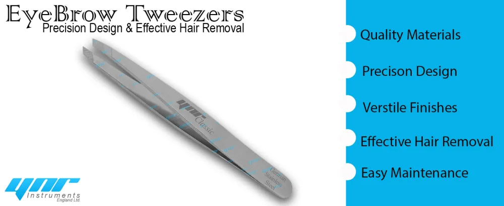 YNR Silver Tone Slanted Flat Tip Stainless Steel Hair Eyebrow Tweezers Tool Precision Hair Plucking for Lady - YNR Precision Eyebrow Tweezer Plucking Chin Facial Hair Splinter Tick Remover Lashes Women Men