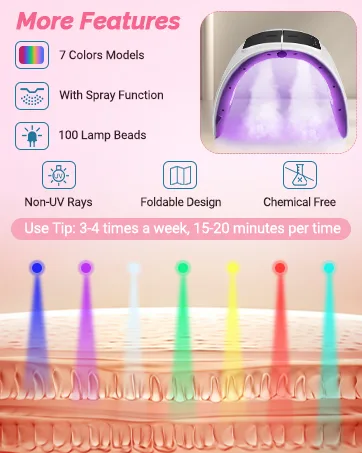 LED Face Light Therapy Mask: Spray Function LED Face Mask - 6 Colors LED Mask Light Therapy for Anti-Wrinkle Skin Care - LED Mask Light Therapy