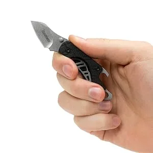 Kershaw Cinder Multi-Function Folding Pocketknife (1025) 1.4 Inch 3Cr13 Stonewashed Blade Manual Opening Liner Lock Bottle Opener Keychain Carry Black Glass-Filled Nylon Handle 0.9 oz - knife flipper, flip open, flip open knifes, switchblade knives, assisted opening knives, switchblade
