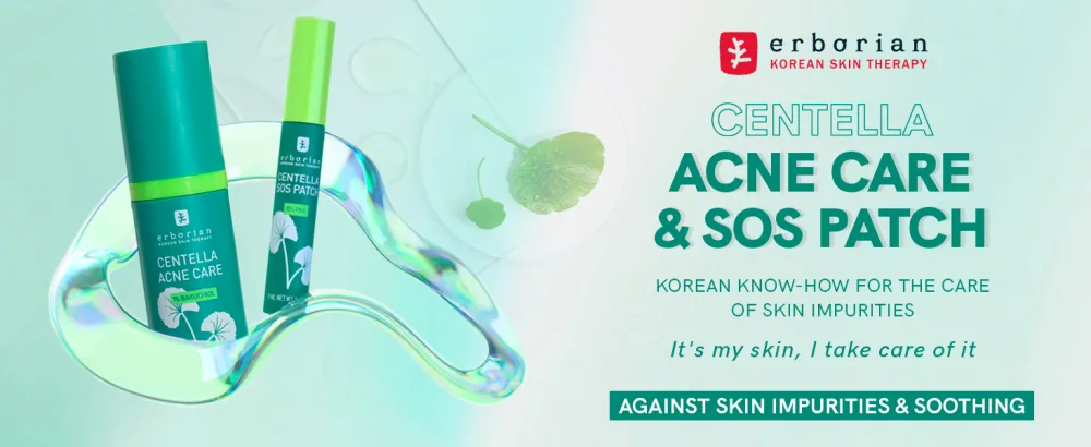 Erborian - Centella Acne Care - Soothing Moisturising Fluid 1% Bakuchiol/Patch Pimple Effect 10% PHA - Acne & Blemish Treatment - Korean Cosmetics SOS Patch - CENTELLA ACNE CARE & SOS PATCH
