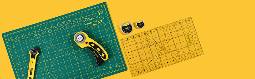 Magicfly Rotary Cutter Set Quilting Kit Including Fabric Cutter Wheel and Mat A3 Patchwork Ruler Carving Knife Replacement Cutter Blades for Fabric Sewing Quilting - product information 4