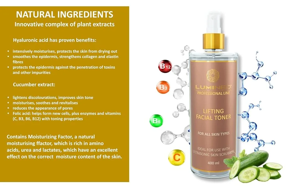 Lumineo Tonic (400ml) Designed for Sonic Peeling Devices and dermarollers. Supports Cleansing During Peeling procedures. (Lifting) - UK TONIC LIFTING 3