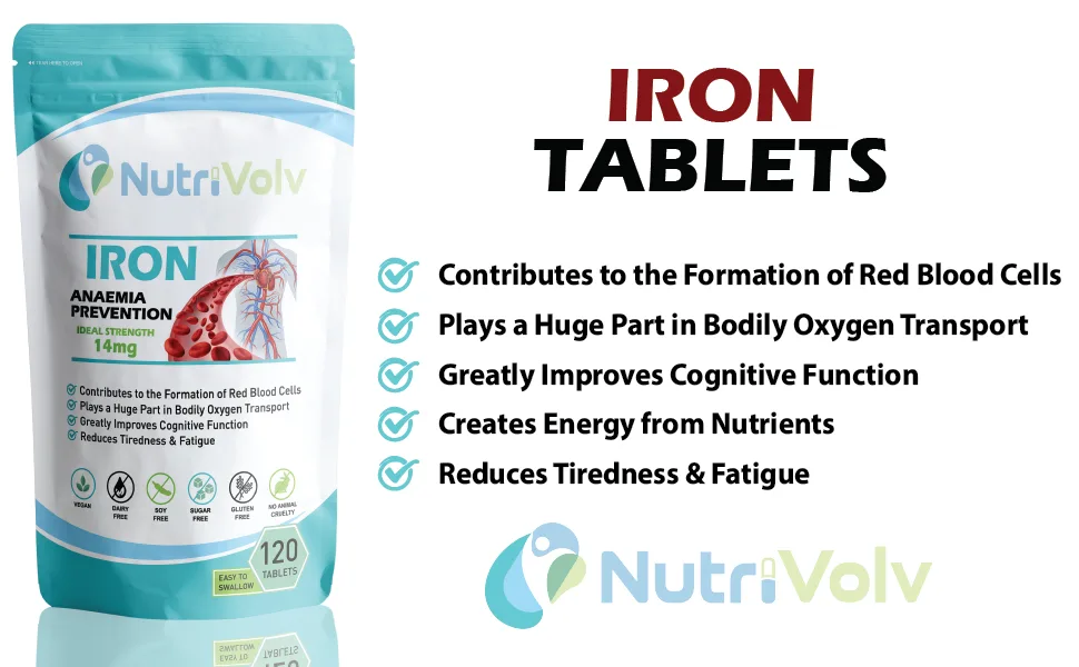 Iron Tablets 14mg Supplements Blood Cells Energy Anaemia Tiredness Pregnancy -180 Tablets - Iron 14mg Info