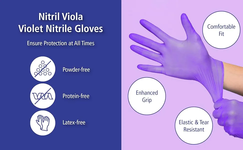 Meditrade Nitrile Examination Gloves - Medium Powder Free Hypoallergenic Heavy Duty Long Cuff Ambidextrous Disposable for Any Sector Bulk Buy (Large) (Violet) - Meditrade