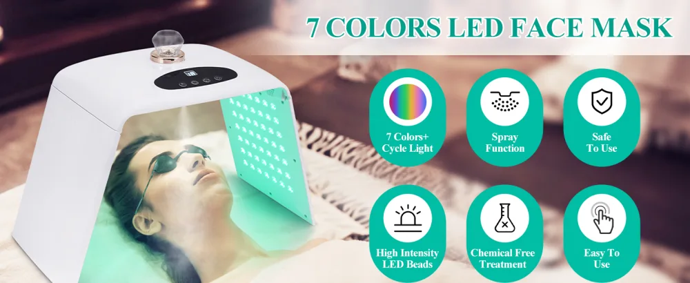 LED Face Light Therapy Mask: Spray LED Face Mask - Fold Design Red Light Therapy - LED Mask Light Therapy - 7 Colors - LED Face Light Therapy Mask