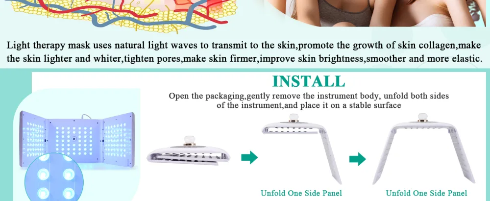 LED Face Light Therapy Mask: Spray LED Face Mask - Fold Design Red Light Therapy - LED Mask Light Therapy - 7 Colors - LED Face Light Therapy Mask