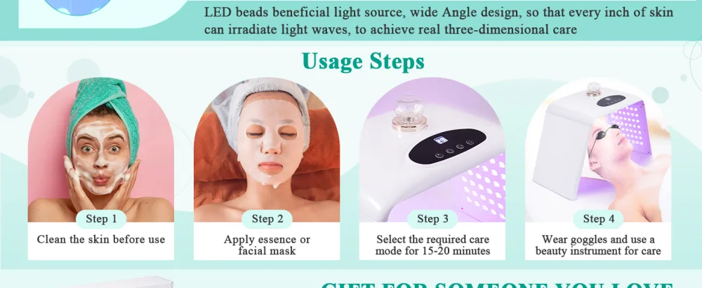 LED Face Light Therapy Mask: Spray LED Face Mask - Fold Design Red Light Therapy - LED Mask Light Therapy - 7 Colors - LED Face Light Therapy Mask