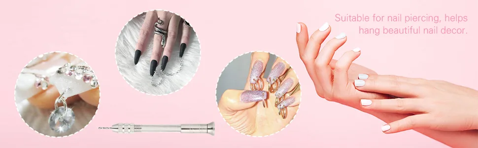 BORDSTRACT Manual Nail Art Punch Tool with 2 Drill Bits Nail Manicure Hand Dril for DIY Nail Piercing and Manicure Projects - B096VWSP65