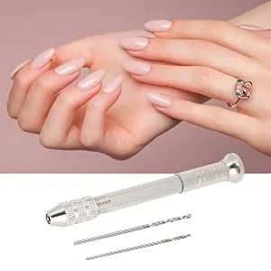 BORDSTRACT Manual Nail Art Punch Tool with 2 Drill Bits Nail Manicure Hand Dril for DIY Nail Piercing and Manicure Projects - Manual Nail Art Punch Tool