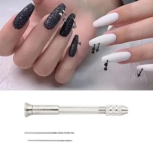 BORDSTRACT Manual Nail Art Punch Tool with 2 Drill Bits Nail Manicure Hand Dril for DIY Nail Piercing and Manicure Projects - Manual Nail Art Punch Tool