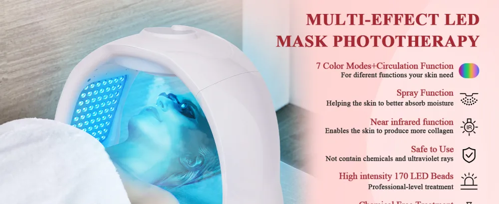 LED Face Light Therapy Mask: Spray LED Face Mask - Removable Design LED Mask Light Therapy With Near Infrared Light - 7 Colors - LED Mask LED Face Mask Red Light Therapy