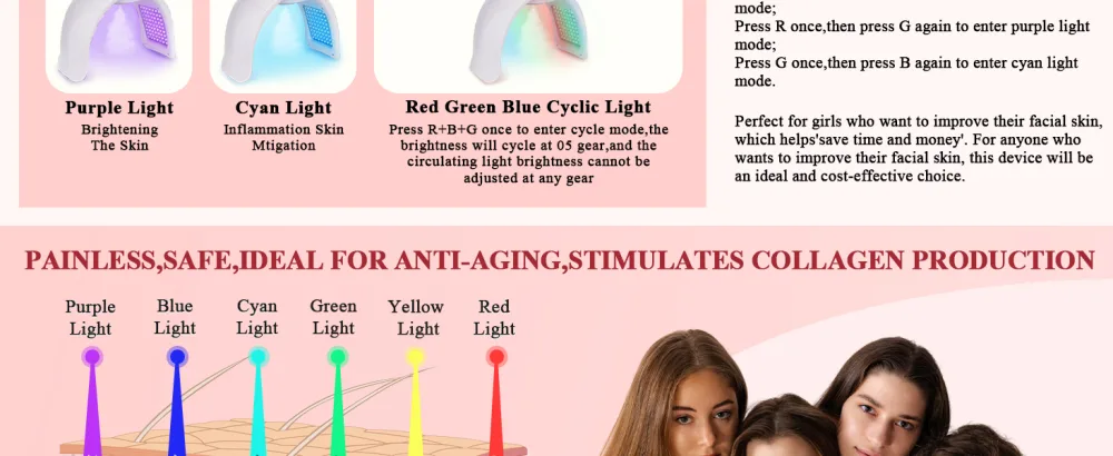 LED Face Light Therapy Mask: Spray LED Face Mask - Removable Design LED Mask Light Therapy With Near Infrared Light - 7 Colors - LED Mask LED Face Mask Red Light Therapy