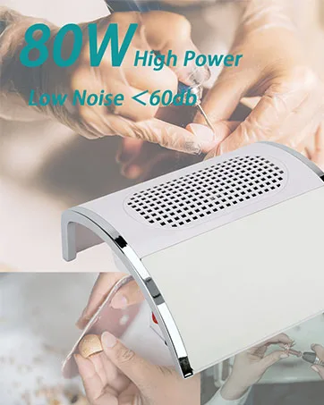 Biutee Nail Dust Extractor 80W Dust Extractor Nail Studio with 3 Dust Bags White - biutee