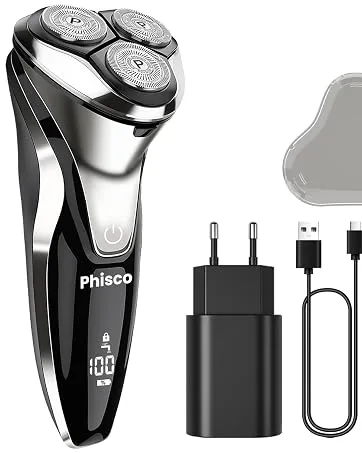 Phisco Waterproof Replacement Blades for Electric Electric Razors - Compatible with RMS8112 Set of 3 Quick-Charge Wet/Dry Use Silver - 60-Day Battery Life, Travel Lock for Peace of Min