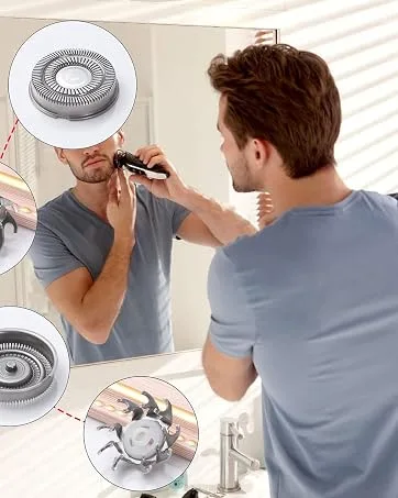 Phisco Waterproof Replacement Blades for Electric Electric Razors - Compatible with RMS8112 Set of 3 Quick-Charge Wet/Dry Use Silver - Low-Noise Blade Set