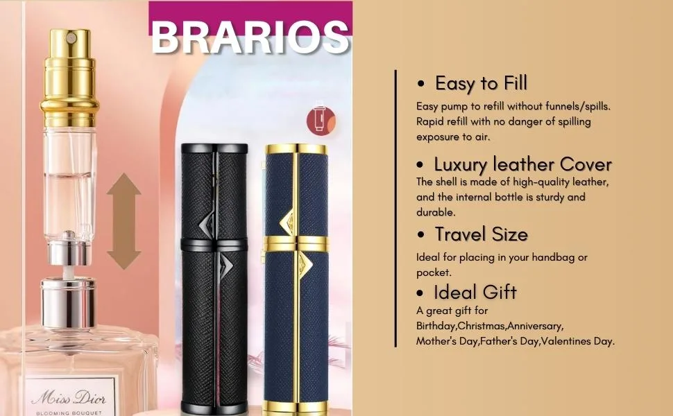 BRARIOS Perfume Atomiser Refillable Travel Size Portable Atomiser Spray Mini Empty Perfume Bottle Leak Proof Cologne Dispenser for Women and Men 5ml (Black(BK)) - product information 8