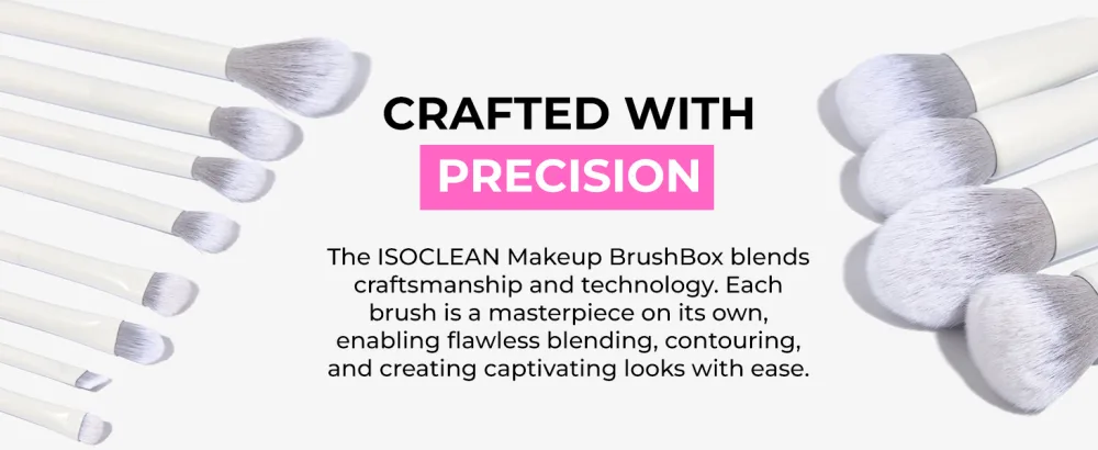 ISOCLEAN Makeup Brushes 12 Piece Creator Brush Collection with Brush Box MUA Professional Grade Makeup Brushes for Foundation Eyebrows Eyeliner Eyelids Eye Shadow Powder Concealer Highlighter - 12 piece creator brush