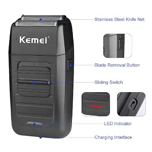 kemei Men's Reciprocating Cordless Razor Razor Electric Rechargeable Razor Precision Beard Sideburn Trimmer Razors Twin Blade Multifunction Grooming Razor - 1102
