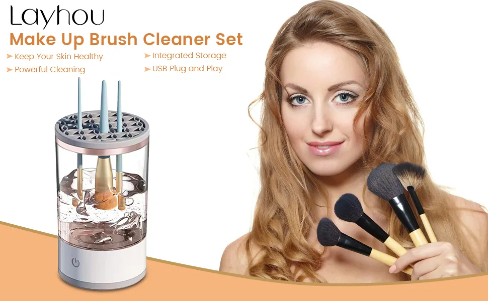 Layhou Electric Makeup Brush Cleaner Automatic Makeup Brush Cleaner for Beauty Makeup Brush Sets Quick Cleaning and Drying - brush cleaner brush cleaner makeup beauty blender cleaner make up brush and beauty blender cleaners