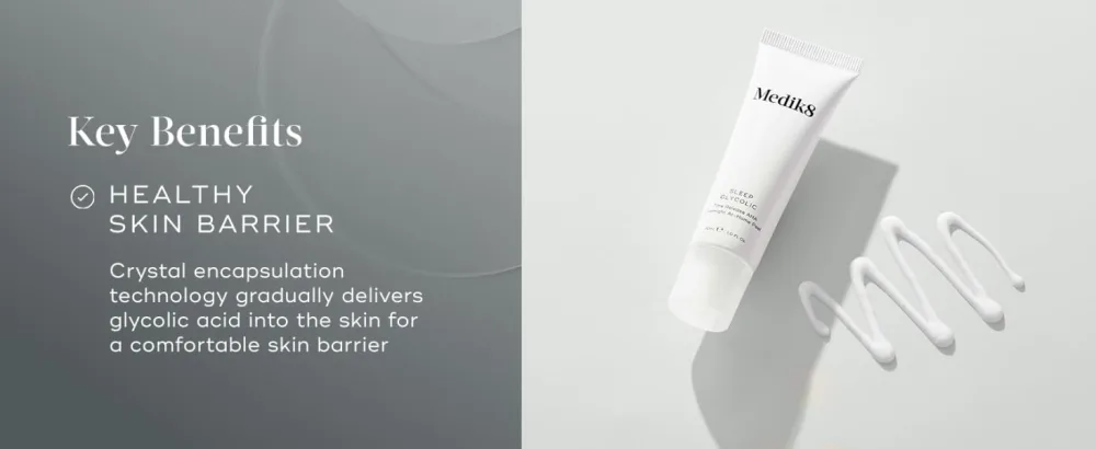 Medik8 Sleep Glycolic - Time Release AHA Overnight At-Home Peel - Brightens & Decongests - 10% Active Glycolic Acid - 30ml - Key Benefits