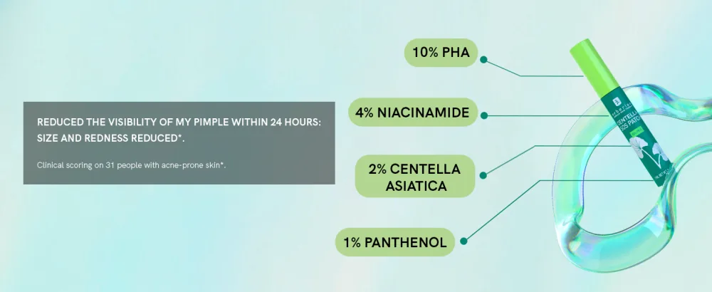 Erborian - Centella Acne Care - Soothing Moisturising Fluid 1% Bakuchiol/Patch Pimple Effect 10% PHA - Acne & Blemish Treatment - Korean Cosmetics - CENTELLA ACNE CARE & SOS PATCH